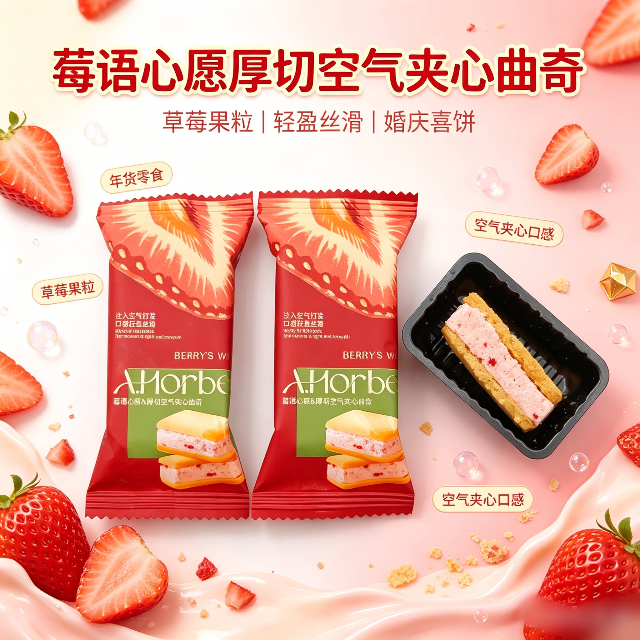 英国巧斐尔莓语心愿厚切空气夹心曲奇散装休闲解馋零食结婚喜饼干