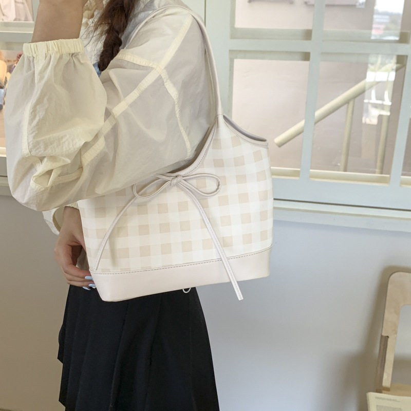 格子包包女大容量新款夏季百搭休闲单肩腋下包上班通勤托特包