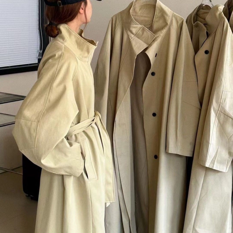 高级感超好看冷淡气质慵懒风衣女2025春秋灰色大衣超长款立领外套