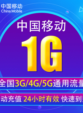 湖北移动流量充值1G 全国3/4/5G通用手机上网流量包QT 当日有效YD