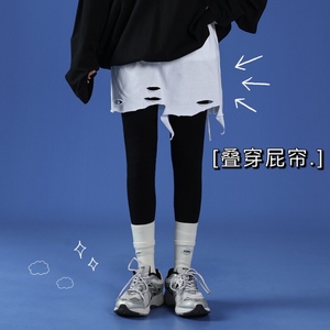 XZ216-K58-P25 21春夏 中性男女情侣屁帘叠穿打底破洞下摆松紧 1图片