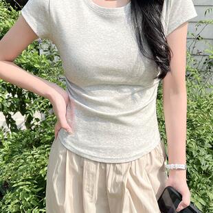 甜辣小上衣设计感 圆领正肩短袖 t恤女2025新款 收腰修身 小个子短款