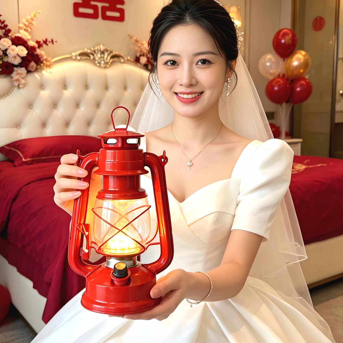 红色铁壳电子马灯LED复古婚庆长明灯结婚陪嫁子孙长明灯手提喜灯
