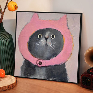 猫肥家润动物挂画油画抽象英短猫咪周边蓝猫画像治愈系小猫装饰画