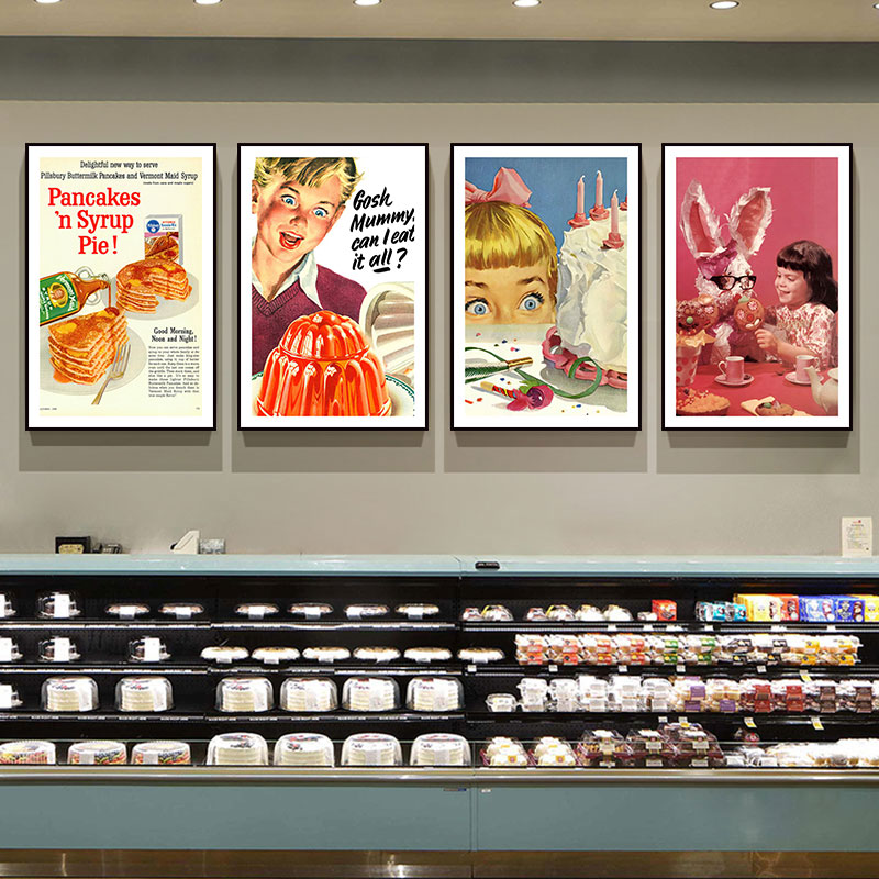 法式烘焙店墙面装饰画西餐厅甜品复古儿童广告海报蛋糕面包店挂画