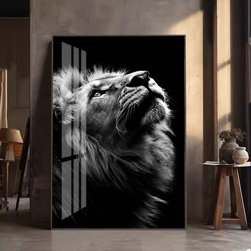 宅寂风黑白野生动物挂画老虎豹子猎豹野兽犹大狮子画像镇宅装饰画