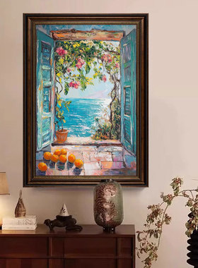 假窗户挂画仿真有框装饰画3D立体延伸空间圣托尼油画窗外风景壁画