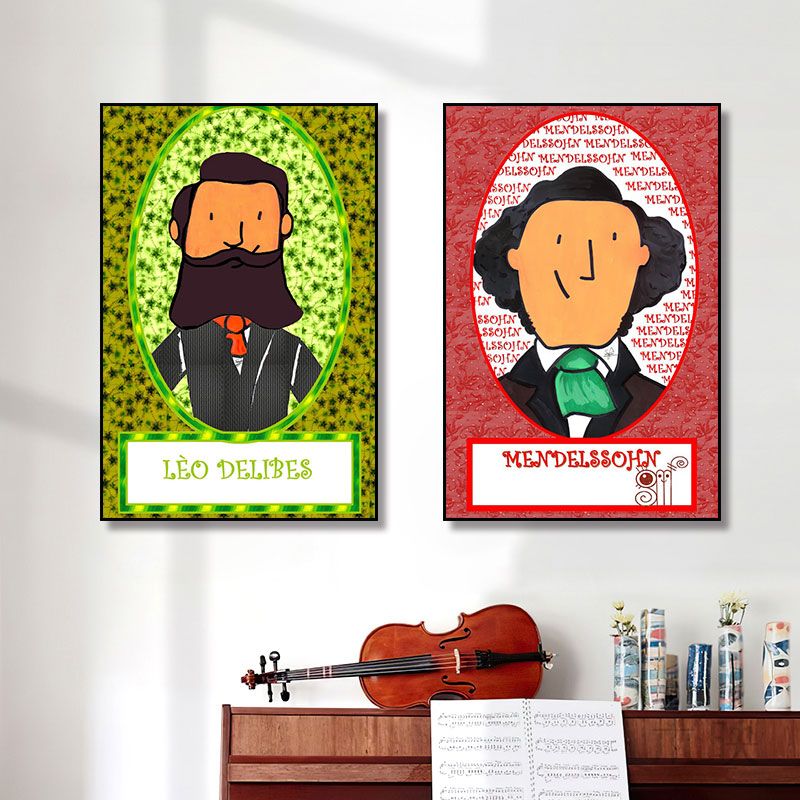 卡通巴赫音乐作曲家装饰画钢琴房音乐教室背景墙上方挂画艺术画像