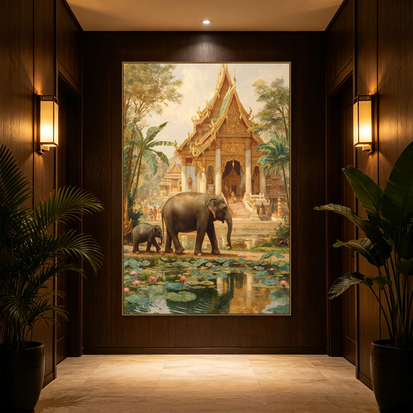 东南亚大象挂画泰式风格画框餐厅酒店入户玄关装饰画泰国风情壁画