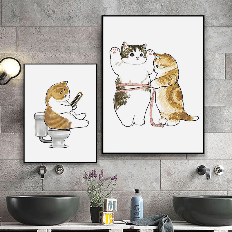 日式猫咪挂画宠物店两只起司猫有趣的背景墙装饰画画像图小猫壁画
