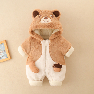 鑫衣戴婴儿哈衣冬季新款宝宝加绒加厚可爱连体衣夹棉外出保暖衣服