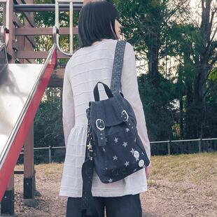25春韩国设计师品牌hugyourskin学院风星星条纹印花牛仔布背包