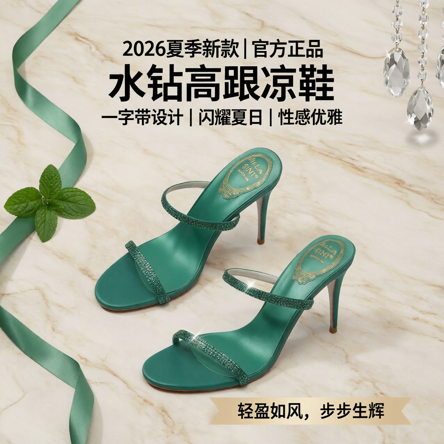 2026夏季新款女款rc高跟鞋时尚女凉鞋水钻鞋性感一字带凉拖鞋女