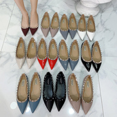 百搭V家铆钉鞋 女鞋 平底鞋 新品 一脚蹬真皮鞋 尖头大码 41一43柳丁鞋