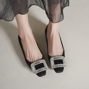 新品rv方扣单鞋新娘婚鞋工鞋女黑色不累脚内增高鞋方头平底鞋