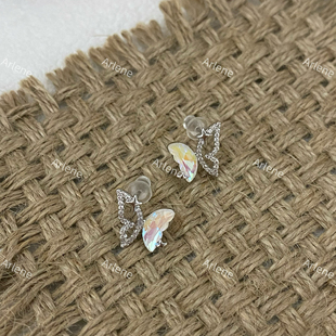 韩式锆石彩色耳钉轻奢夫妇耳环设计感耳饰女带钻蚊香盘耳夹ins