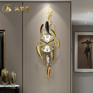 金属创意九鱼图墙上时钟挂墙轻奢挂表 欧式 钟表挂钟客厅家用时尚