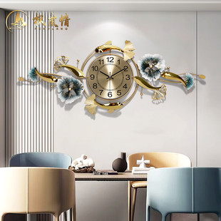 饰家用挂表个性 新中式 金属餐厅装 时尚 钟表挂钟客厅家用时尚 钟饰