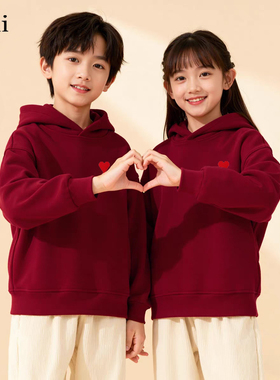 官方Ami srtp酒红色新年儿童连帽卫衣男女童秋冬长袖2026新款上衣
