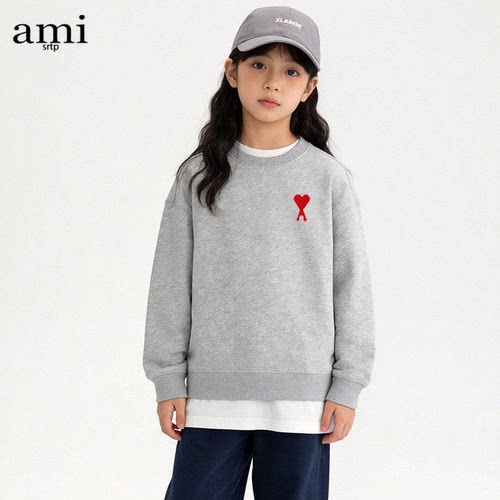 官方Ami srtp儿童红色卫衣2026年春秋季新款男女童宽松长袖童装