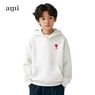 官方Ami srtp儿童白色连帽卫衣男女童春秋季长袖2026新款亲子装