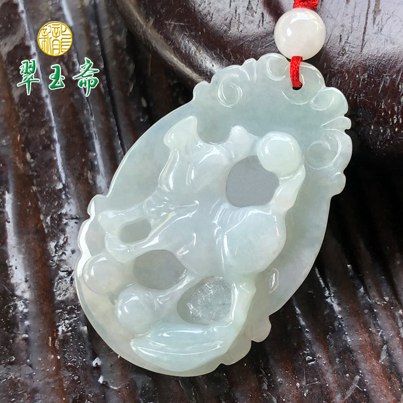 新龙翠玉斋正品天然A货翡翠生肖吊坠玉猪玉牌子糯种福猪玉坠挂件