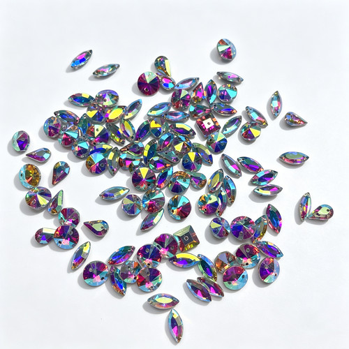 A33约1-1.5CM异形AB彩玻璃手缝钻100颗 diy手工材料配件满30包邮