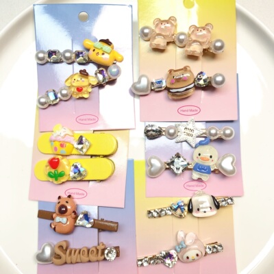 T71儿童鸭嘴夹混发6卡盘中一份diy手工材料配件满30包邮