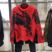 G家男装 情侣毛衣GFX12000551 红色本命年龙生肖圆领针织衫 春季 新款