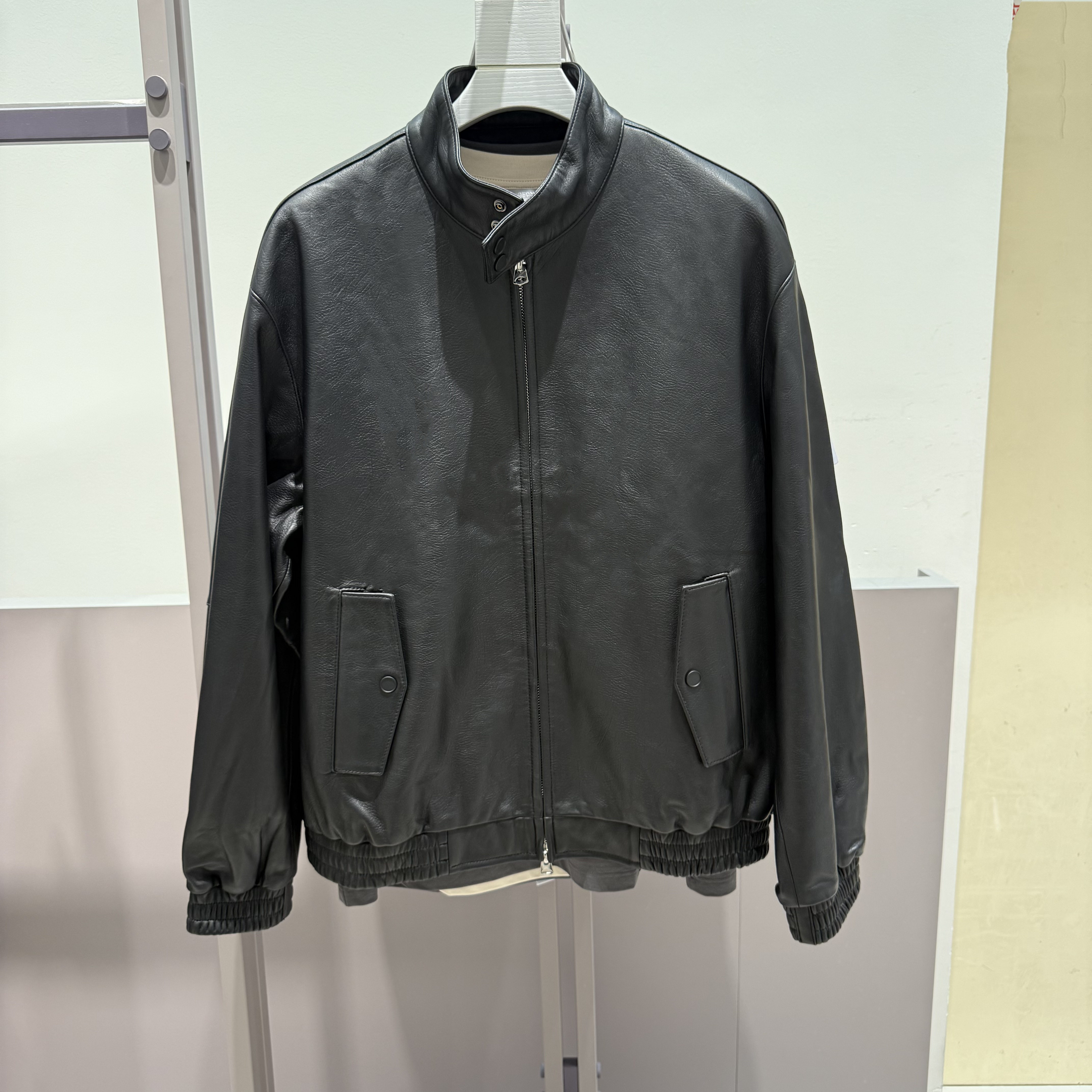 B1BDG4F06鸟家秋冬季新款黑色立领机车风绵羊皮真皮皮衣夹克外套图片