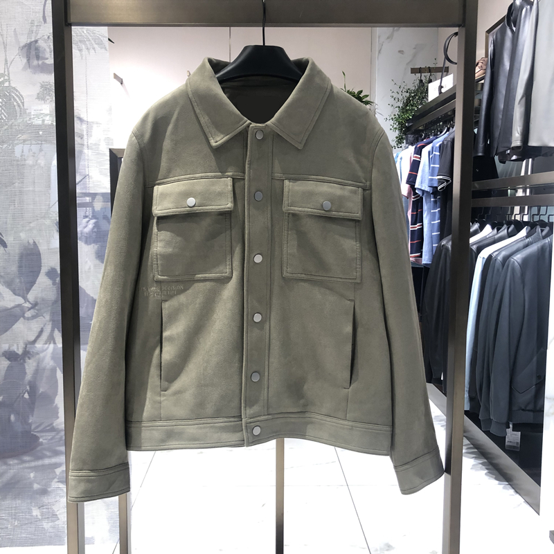 g家秋冬季浅绿色麂皮绒夹克外套