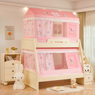 2025新款A类子母床上下铺遮光帘蚊帐梯形家用防摔儿童卧室高低床