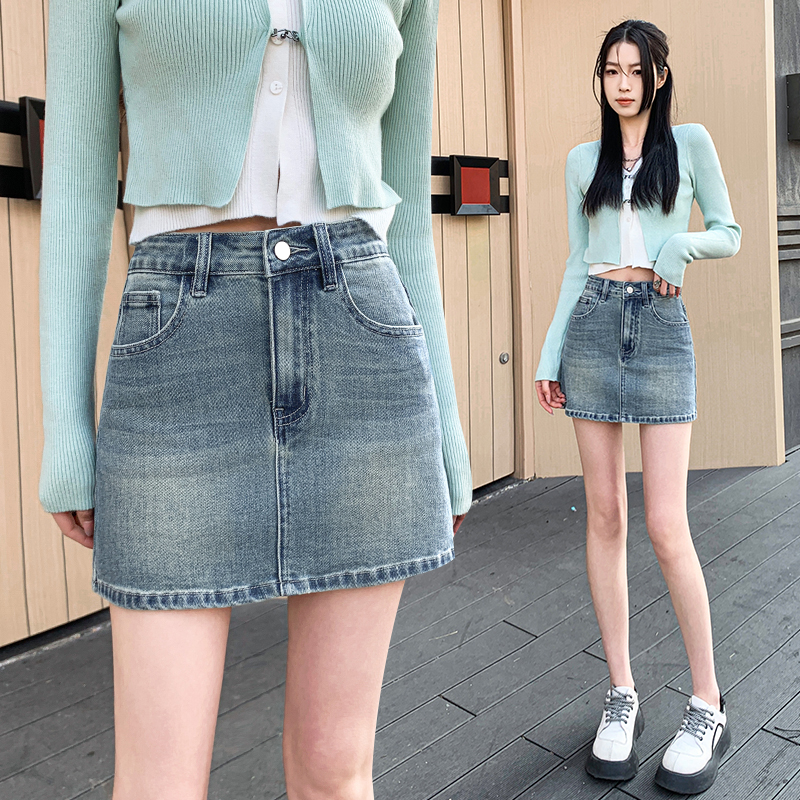 2025夏季新款高腰包臀牛仔短裙女显瘦提臀弹力显高半身一步直筒裙