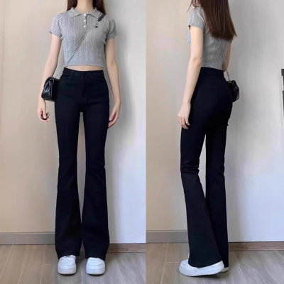 黑色微喇牛仔裤女小个子2025秋季