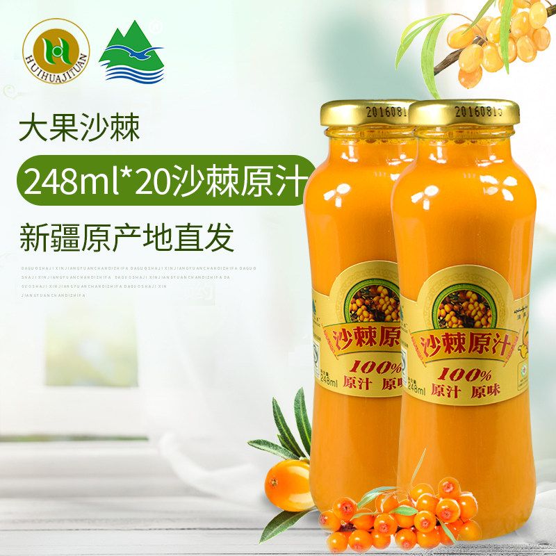 沙棘汁饮料新疆慧华圣果原汁瓶248ml热卖沙棘原浆整件20瓶装包邮图片