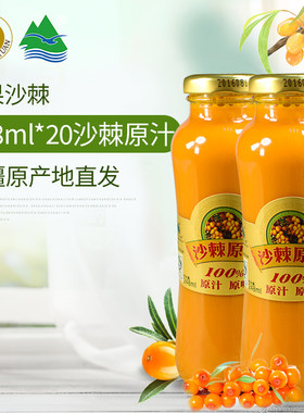 沙棘汁饮料新疆慧华圣果原汁瓶248ml热卖沙棘原浆整件20瓶装包邮
