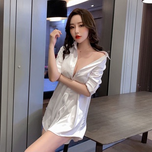 女装夜场工作服长袖 夜总会性感礼服 低胸连衣裙大码宽松显瘦衬衫