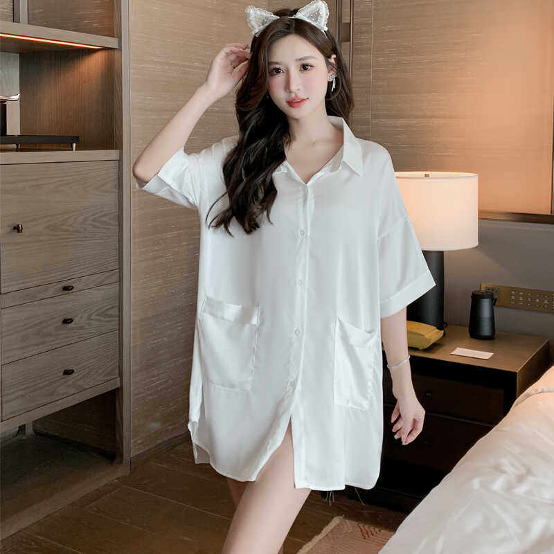 冰丝衬衫睡衣女2026年新款高级感性感薄款夏季男友风衬衫睡裙女款,女士内衣/男士内衣/家居服,睡裙,淘宝优惠券,粉丝福利购,淘宝优惠卷