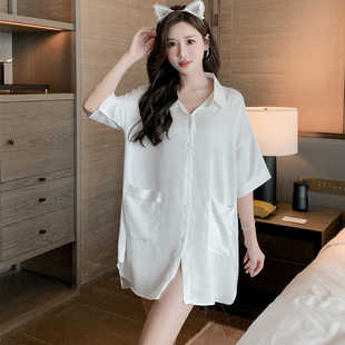 冰丝衬衫睡衣女2026年新款高级感性感薄款夏季男友风衬衫睡裙女款