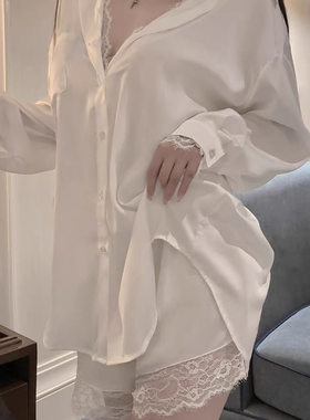 睡衣女春秋夏季冰丝绸薄款长袖性感白色高级感秋款2025新款家居服