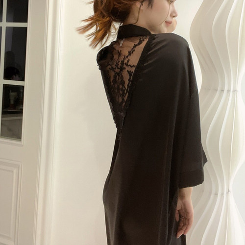 衬衫中长款家居服纯欲风冰丝短袖性感睡裙女春夏2025年新款男友风