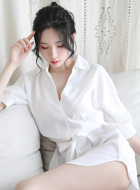 女士白色雪纺衬衣私房长款睡裙