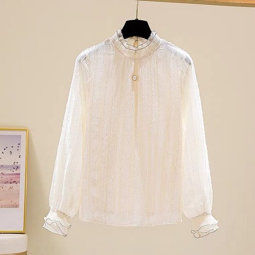 法式气质雪纺衫女春秋新款通勤简约上衣半高领打底衫洋气内搭小衫