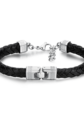 brosway欧美时尚钛钢皮绳手链