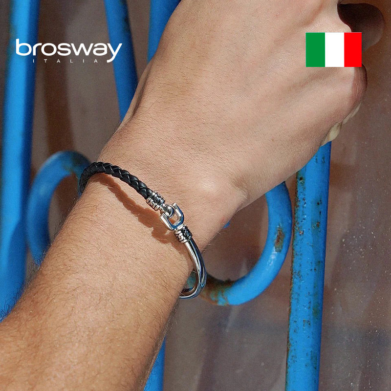 brosway手绳男欧美经典编织皮绳小众简约霸气潮手链手镯新年礼物