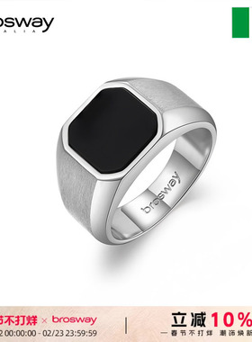 brosway欧美时尚男士黑玛瑙戒指个性百搭小众ins高级感指环礼物