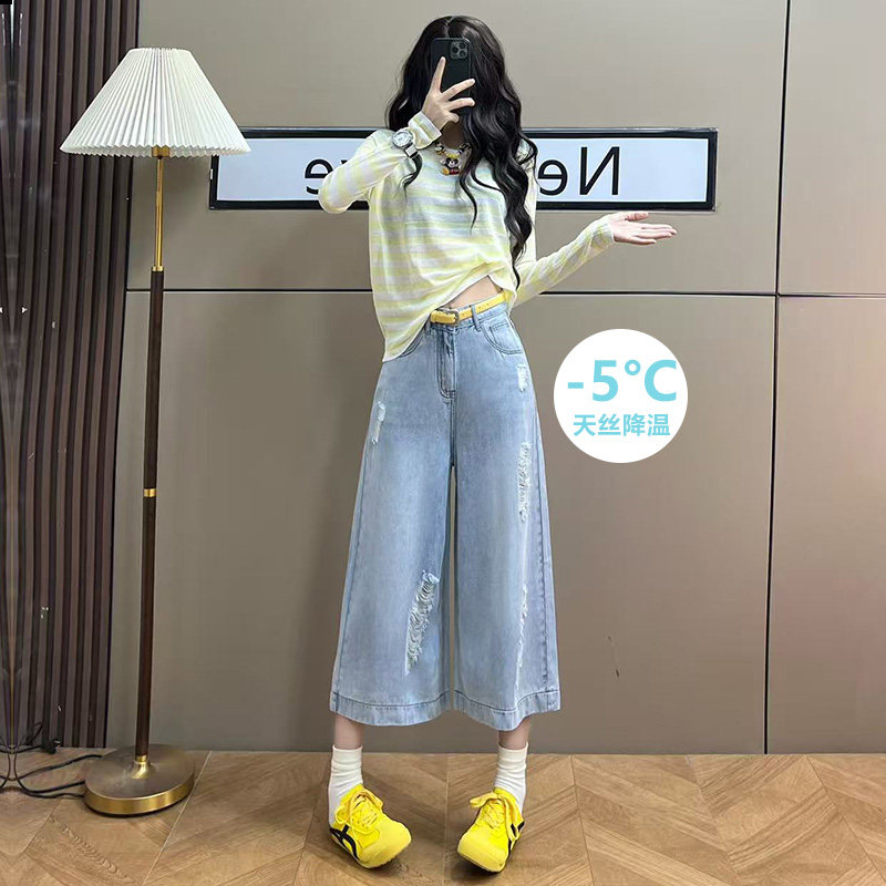 七分天丝阔腿牛仔裤女2026年新款图片