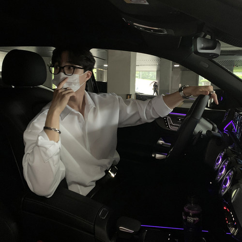 2023秋季新款白色衬衫高级感男韩版ins潮流衬衣痞帅垂感宽松寸衫