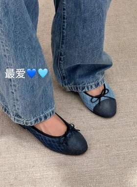 26s新款丹宁牛仔做旧芭蕾鞋单鞋