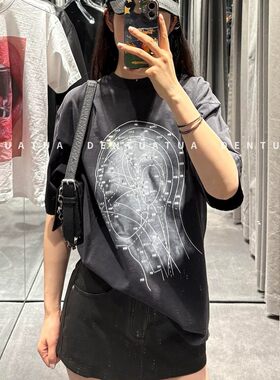 26ss人头城市印花水洗短袖T恤女